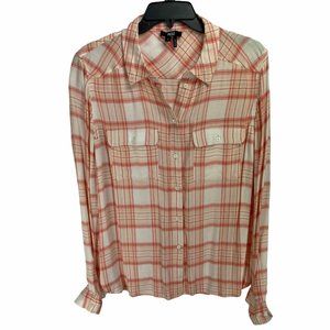 Paige Pink Coral Plaid Trudy Button Down Shirt
